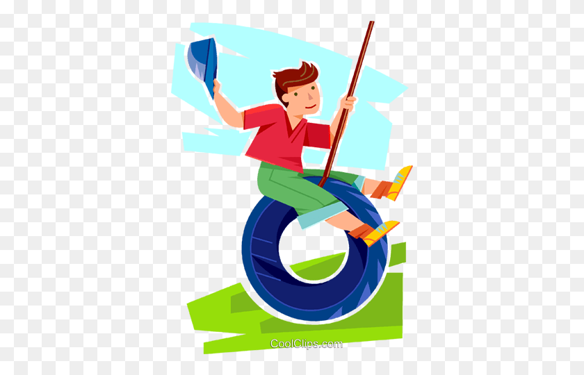 Boy Swinging On A Tire Swing Royalty Free Vector Clip Art - Tire Swing Clipart