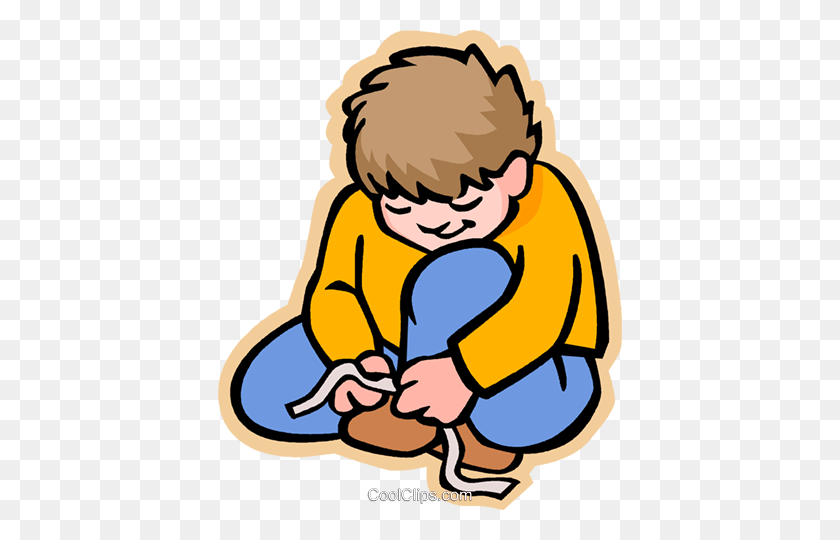 404x480 Boy Tying Shoe Laces Royalty Free Vector Clip Art Illustration - Tying Shoes Clipart