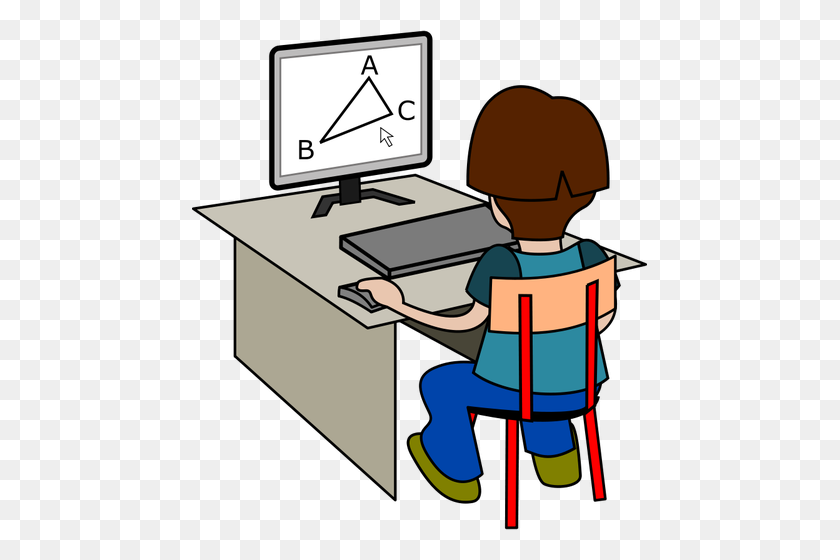 455x500 Boy Using Computer Clipart - Personal Computer Clipart