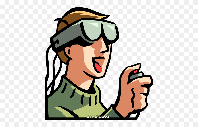 458x480 Boy Wearing A Virtual Reality Headset Royalty Free Vector Clip Art - Reality Clipart