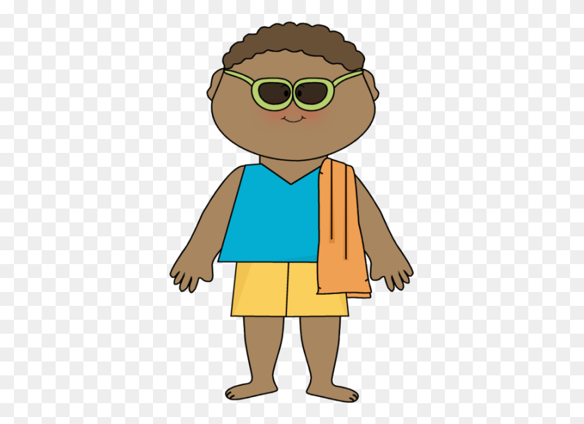 353x550 Boy Wearing Sunglasses And Beach Towel Clip Art - He Clipart