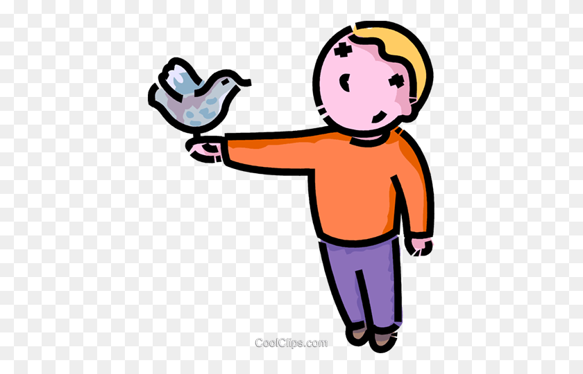 413x480 Boy With A Bird On His Hand Royalty Free Vector Clip Art - Boy Standing Clipart