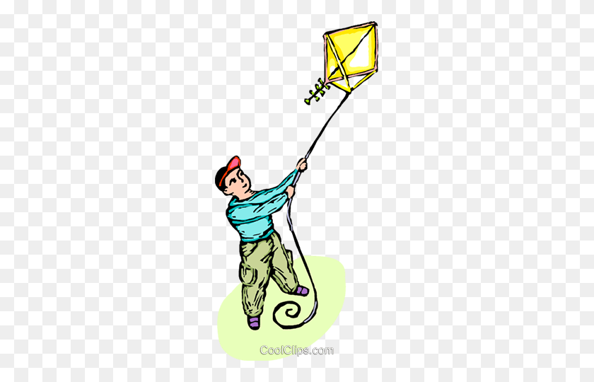 231x480 Boy With A Kite Royalty Free Vector Clip Art Illustration Clipart - Kite Clipart