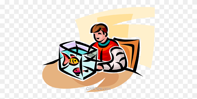 480x365 Boy With His Goldfish In A Fish Tank Royalty Free Vector Clip Art - Boy Sitting Clipart