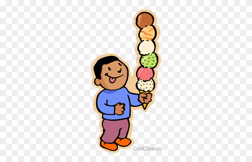 235x480 Boy With Six Scoop Ice Cream Cone Royalty Free Vector Clip Art - Six Clipart