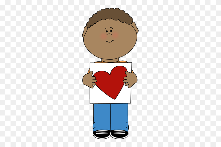 215x500 Boy With Valentine Heart Drawing Clip Art - Drawing Clipart