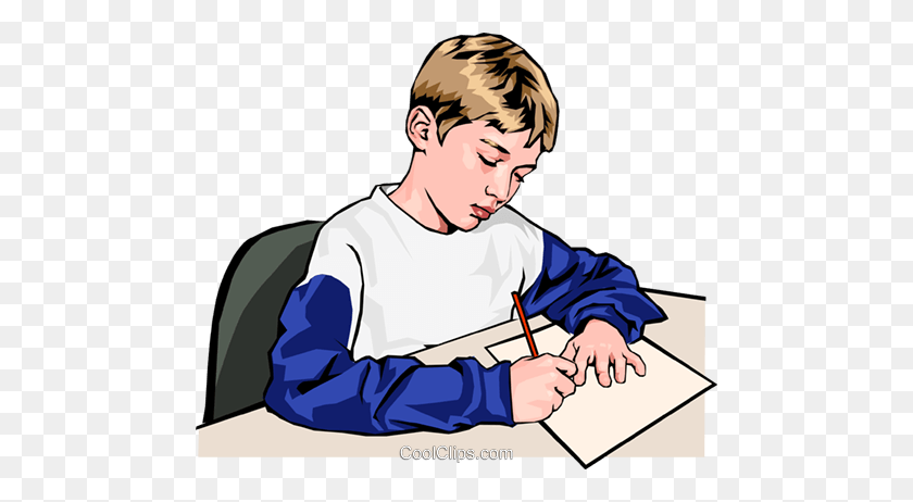 480x402 Boy Writing In Class Royalty Free Vector Clip Art Illustration - Pe Class Clipart