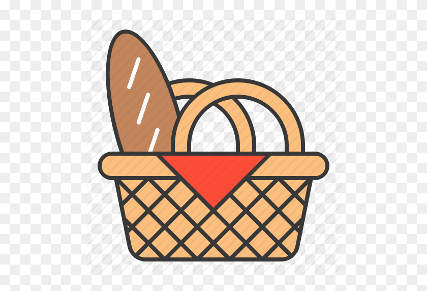 512x512 Bread, Food, Food Basket, Picnic Basket Icon - Picnic Basket PNG