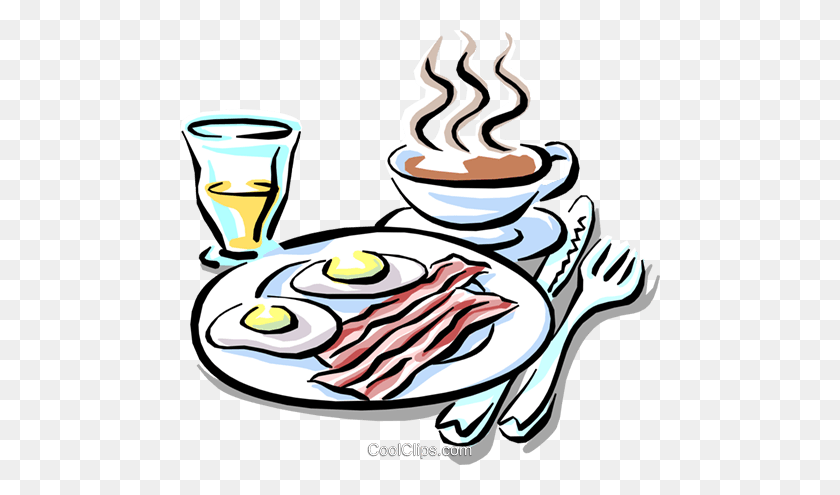 480x435 Breakfast Of Bacon Eggs With Coffee Royalty Free Vector Clip Art - Bacon And Eggs Clipart