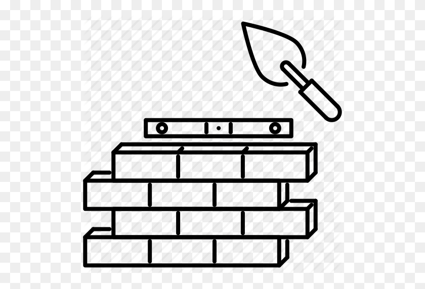 512x512 Brick, Building, Construction, Knife, Level, Putty, Wall Icon - Brick Wall Clipart Black And White