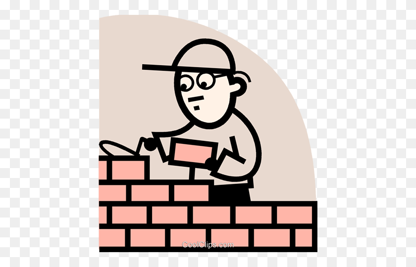 442x480 Brick Layers Royalty Free Vector Clip Art Illustration - Bricklayer Clipart