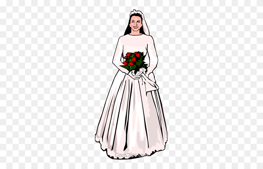 233x480 Bride With Bouquet Of Flowers Royalty Free Vector Clip Art - Bridal Bouquet Clipart