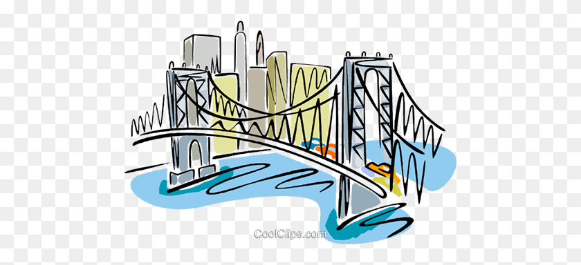 480x324 Bridge With A Cityscape Royalty Free Vector Clip Art Illustration - Cityscape Clipart