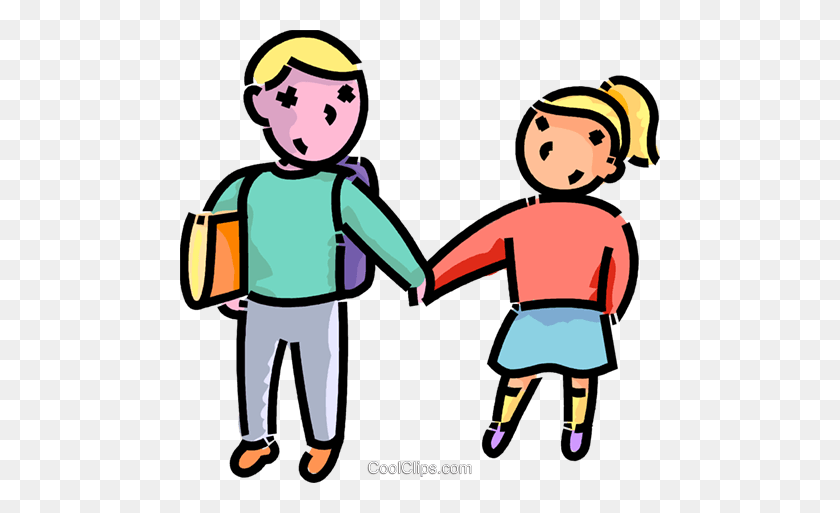 480x453 Brother An Sister On The Way To School Royalty Free Vector Clip - Way Clipart