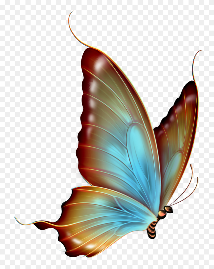 782x1000 Коричневые И Синие Прозрачные Бабочки Клипарт Искусства - Голубые Бабочки Клипарт