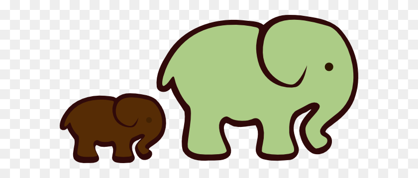 600x299 Elefante Marrón Y Verde Mamá Bebé Clipart - Mamá Y Bebé Imágenes Prediseñadas