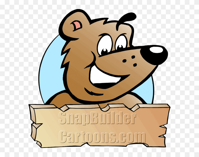 600x600 Brown Bear Holding Wood Plank Board - Wood Plank Clipart