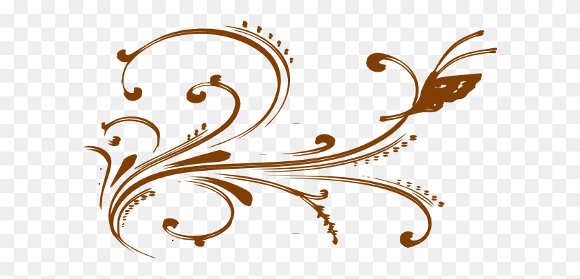 600x345 Brown Floral Design With Butterfly Clip Art - Floral Design PNG