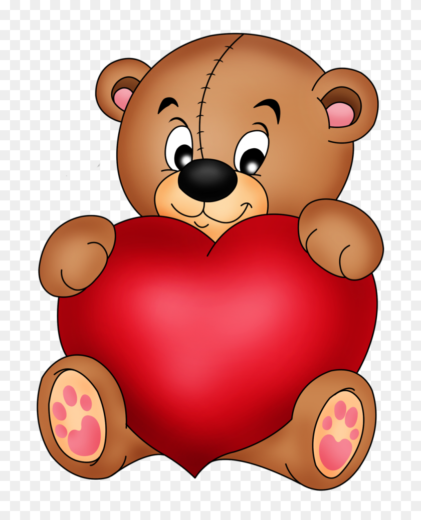996x1250 Brown Teddy With Red Heart Png Clipart Mariposa Multicolor - Cartoon Heart PNG