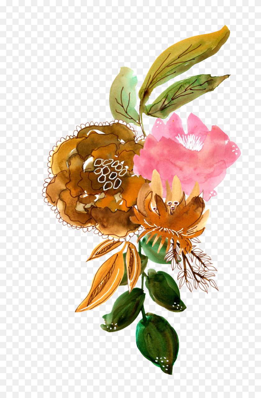 1024x1602 Brown Watercolor Flower Png Transparent Free Png Download Png - Pink Watercolor Flowers PNG