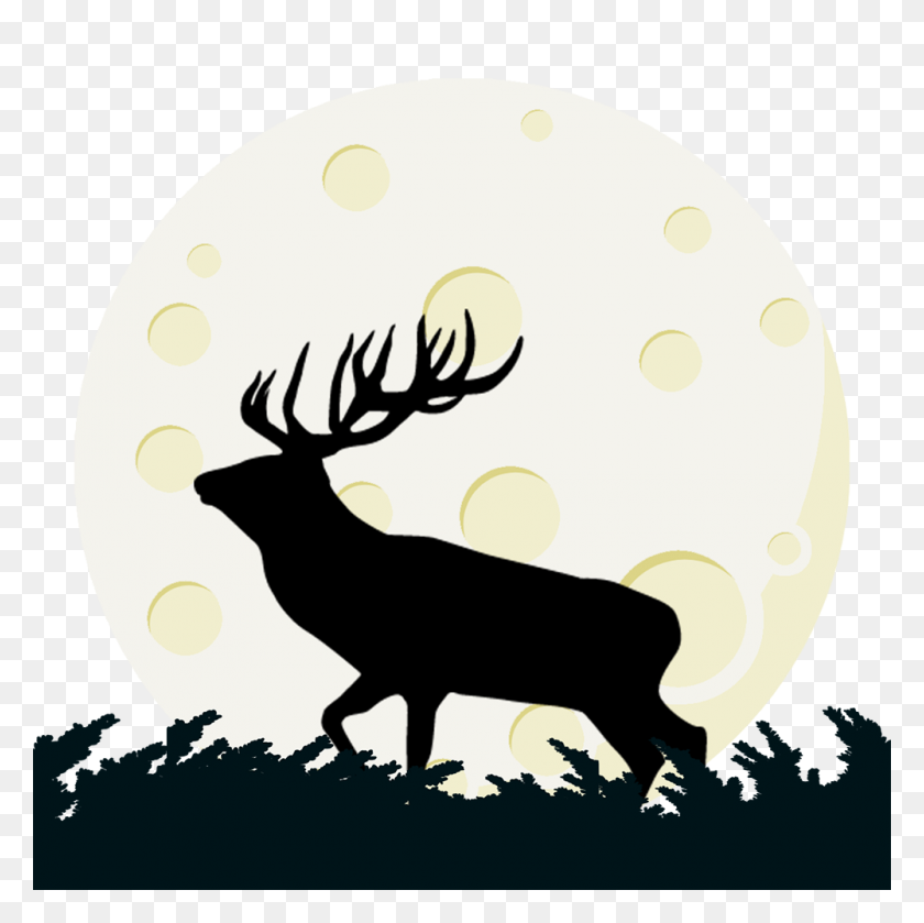 1000x1000 Buck Deer And Moon Png Transparent Clipart - Moon PNG Transparent