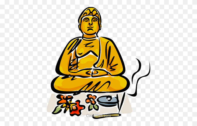442x480 Buddha With Flowers And Incense Royalty Free Vector Clip Art - Zen Clipart