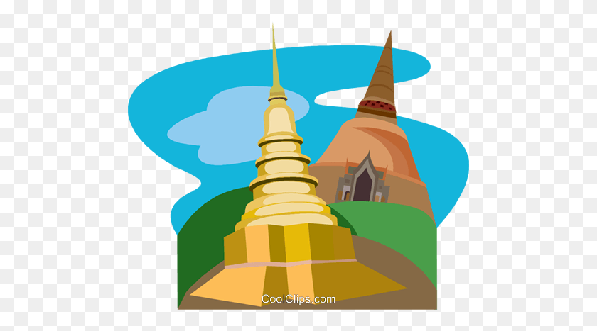 480x407 Buddhist Temple Of Lamphun Royalty Free Vector Clip Art - Temple Clipart