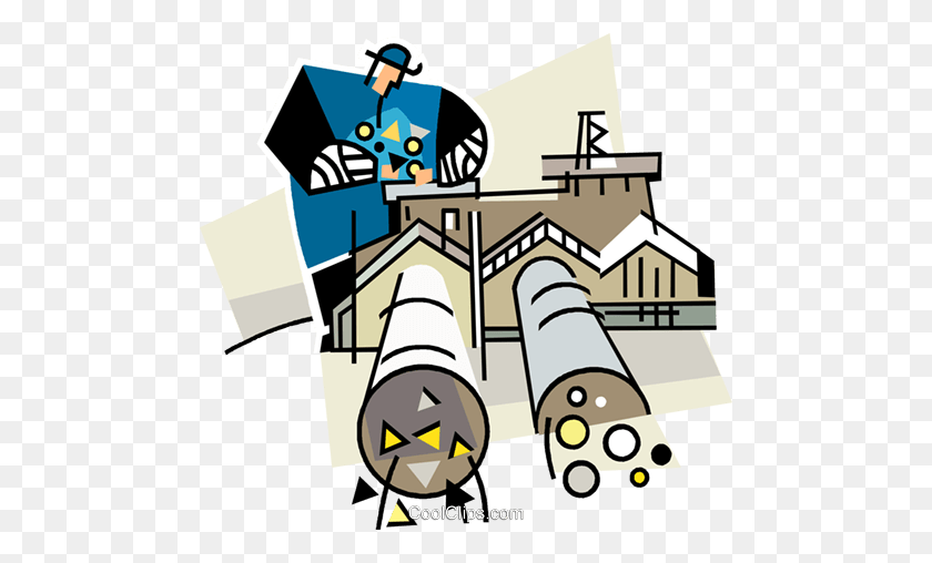 480x448 Building With A Pipeline Royalty Free Vector Clip Art Illustration - Pipeline Clipart