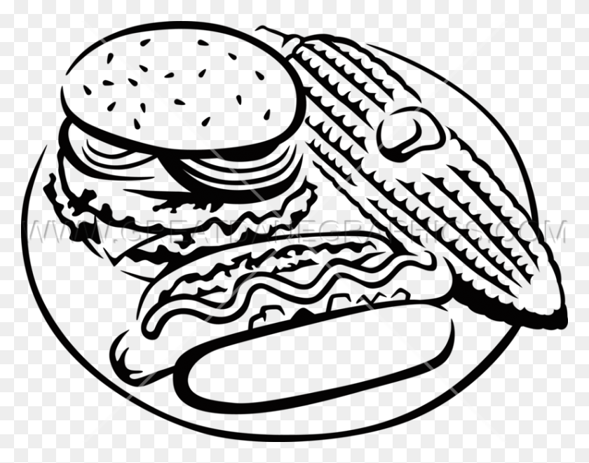 825x636 Готовые Изображения Для Печати На Футболках Burger Hotdog Corn Production - Corn Black And White Clipart