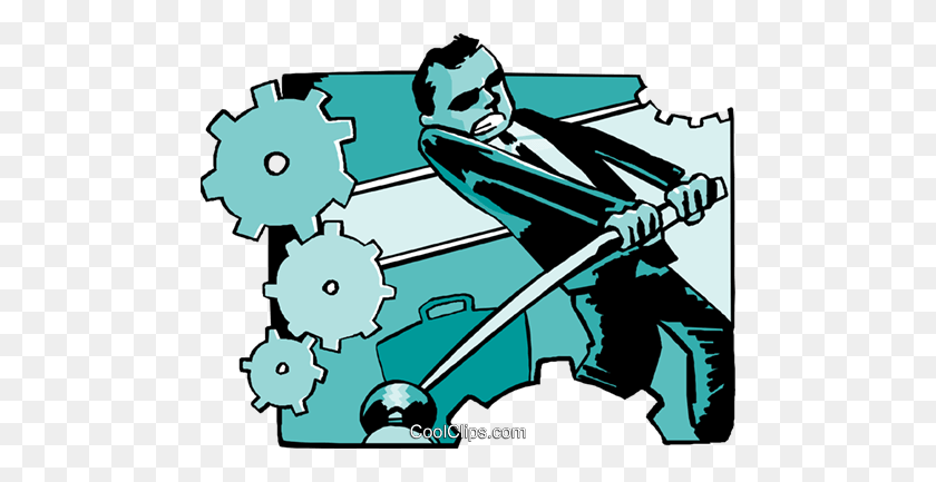 480x373 Business Man Adjusting Cogs Of Machine Royalty Free Vector Clip - Cog Clipart