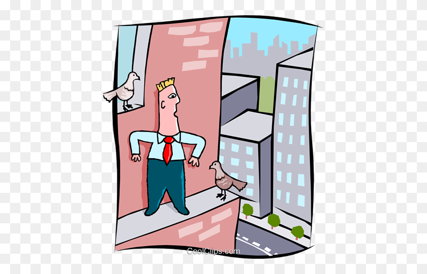 433x480 Business Man On Ledge Of Building Royalty Free Vector Clip Art - Kids Building Clipart