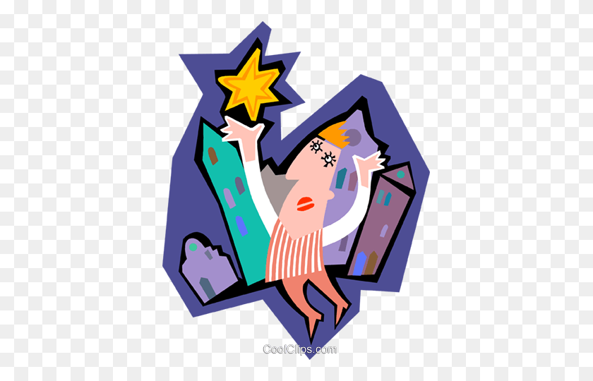 379x480 Business Man Reaching For Star Royalty Free Vector Clip Art - Reach For The Stars Clipart