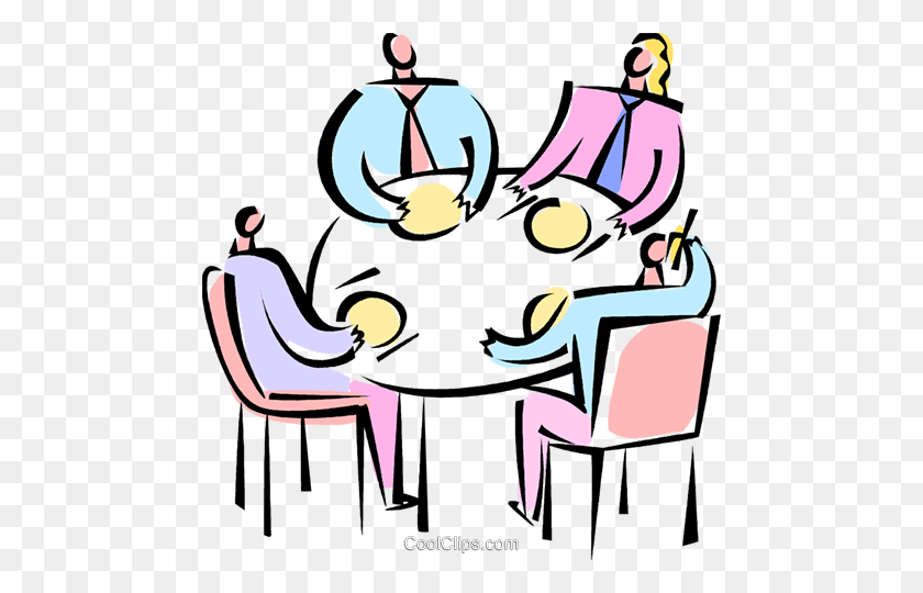 472x480 Business Meeting Over A Meal Royalty Free Vector Clip Art - Business Meeting Clipart