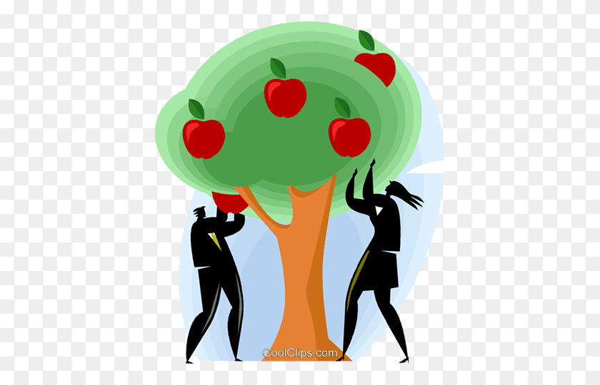405x480 Businessman And Woman Picking Apples Royalty Free Vector Clip Art - Apple Picking Clipart