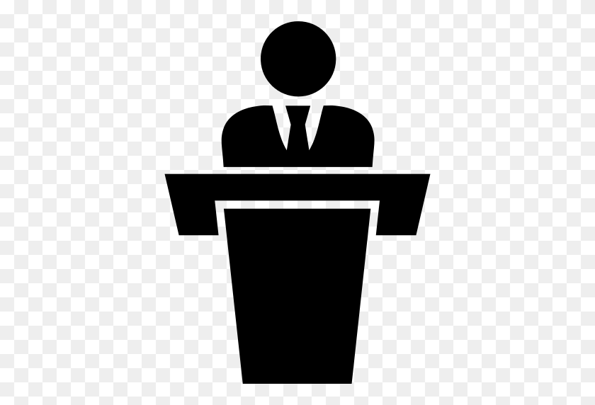 512x512 Businessman Behind Podium Giving A Speech Png Icon - Speech PNG