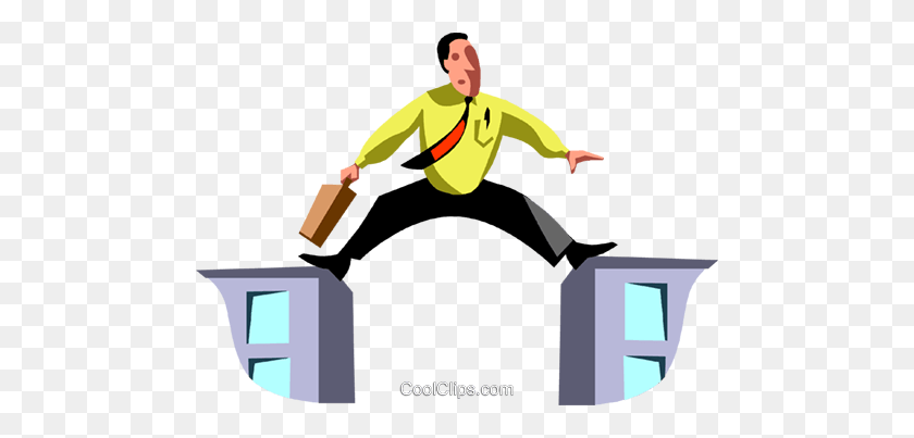 480x343 Businessman Caught Between Two Buildings Royalty Free Vector Clip - Obstacle Clipart