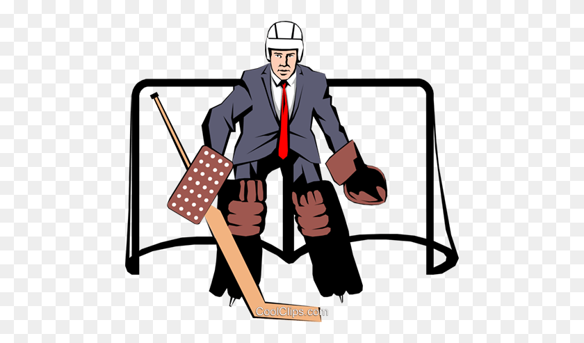 480x433 Businessman Hockey Goalie Royalty Free Vector Clip Art - Goalie Clipart