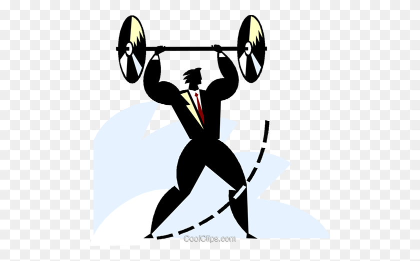 480x463 Businessman Lifting Weights Royalty Free Vector Clip Art - Powerlifting Clipart