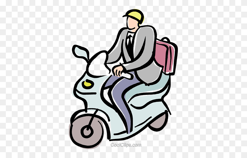 371x480 Businessman On A Motor Scooter Royalty Free Vector Clip Art - Moped Clipart