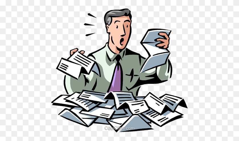 480x435 Businessman Overwhelmed With Paperwork Royalty Free Vector Clip - Overwhelmed Clipart