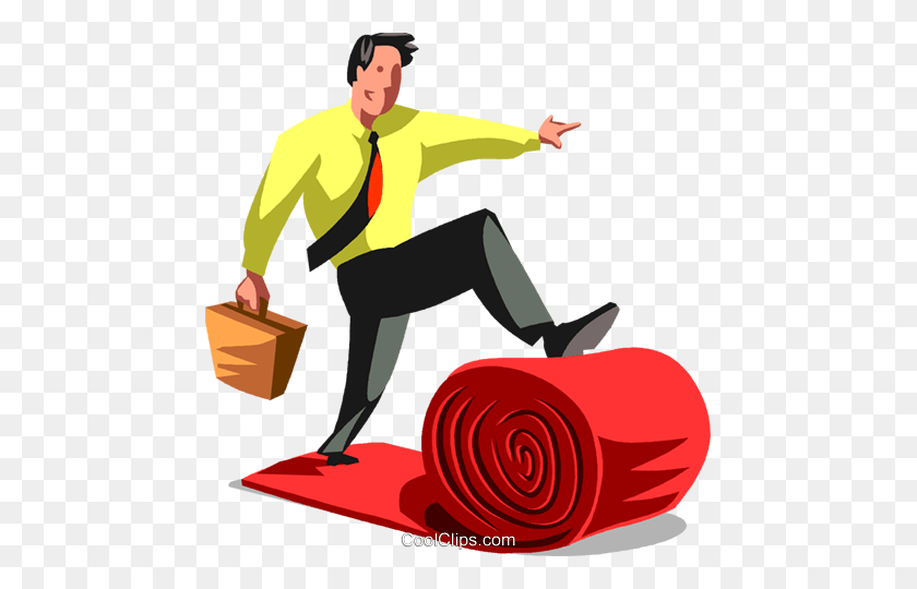 463x480 Businessman Rolling Out The Red Carpet Royalty Free Vector Clip - Red Carpet Clipart