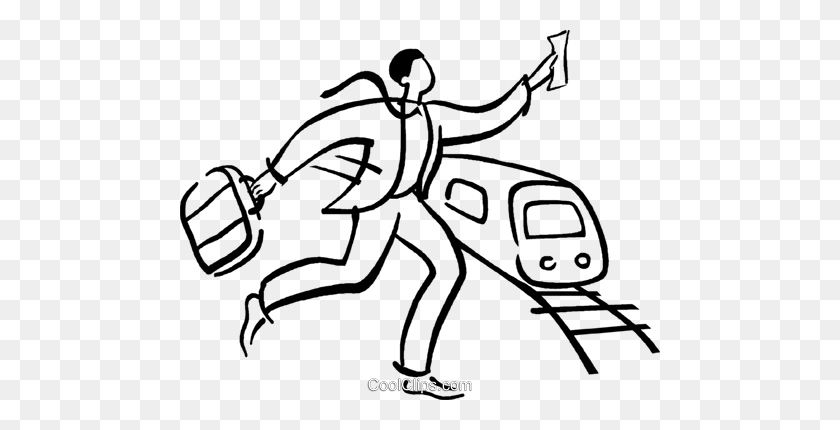 480x370 Businessman Running To Catch A Train Royalty Free Vector Clip Art - Train Clipart Black And White