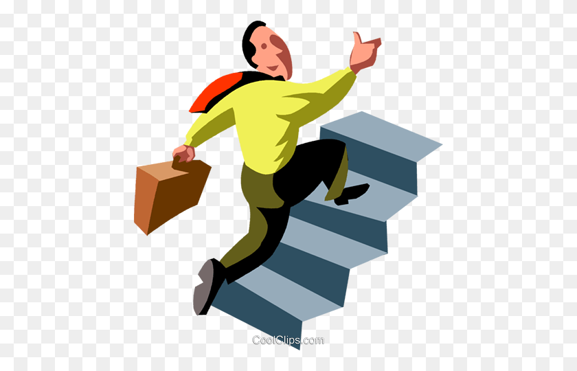 450x480 Businessman Running Up Stairs Royalty Free Vector Clip Art - Stairs Clipart