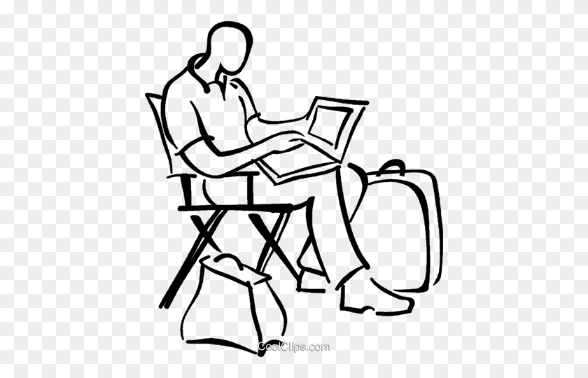 426x480 Businessman Sitting In A Directors Chair Royalty Free Vector Clip - Sitting In A Chair Clipart