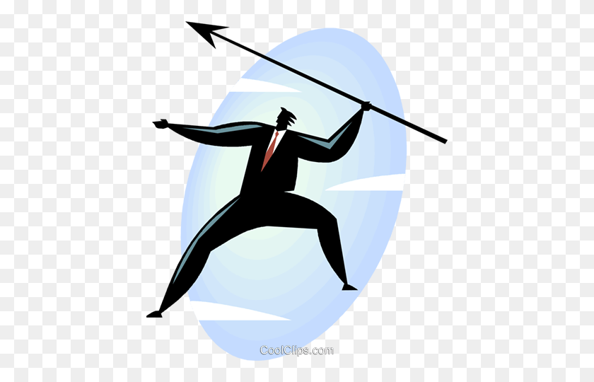 426x480 Businessman Throwing A Spear Royalty Free Vector Clip Art - Javelin Clipart