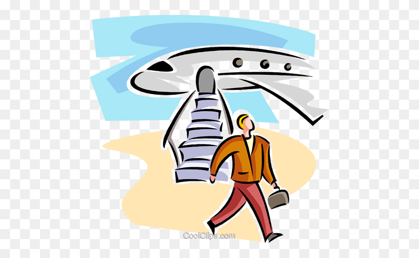 480x458 Businessman Walking Past An Airplane Royalty Free Vector Clip Art - Past Clipart