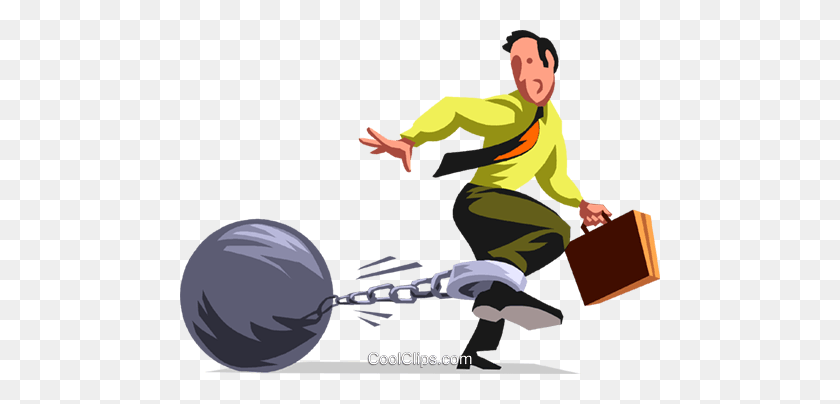 480x344 Businessman With A Ball Chain Royalty Free Vector Clip Art - Ball And Chain Clipart