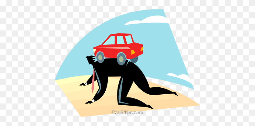 480x354 Businessman With A Car On His Back Royalty Free Vector Clip Art - Back Of Car Clipart