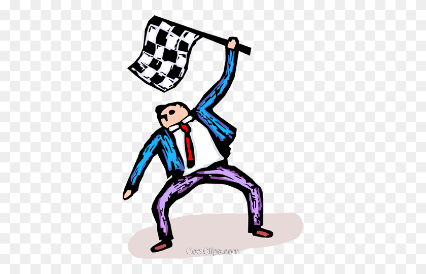 355x480 Businessman With A Checkered Flag Royalty Free Vector Clip Art - Racing Flag Clipart