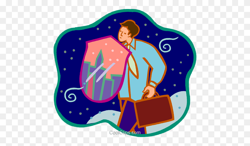 480x429 Businessman With Shield Royalty Free Vector Clip Art Illustration - Shield Clipart
